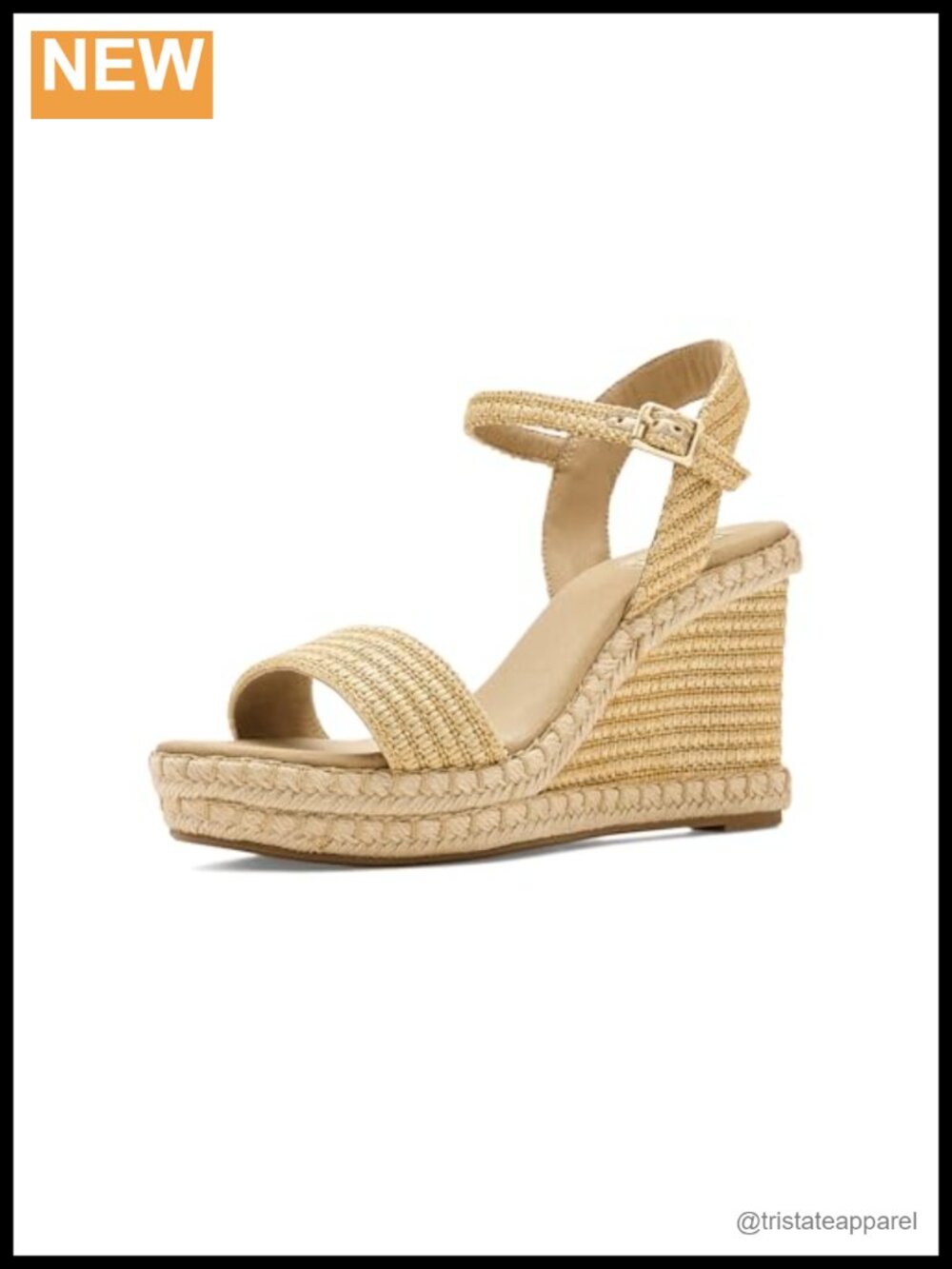 Woven Raffia Wedge Sandal with Faux Leather Insole Adjustable Ankle Strap
